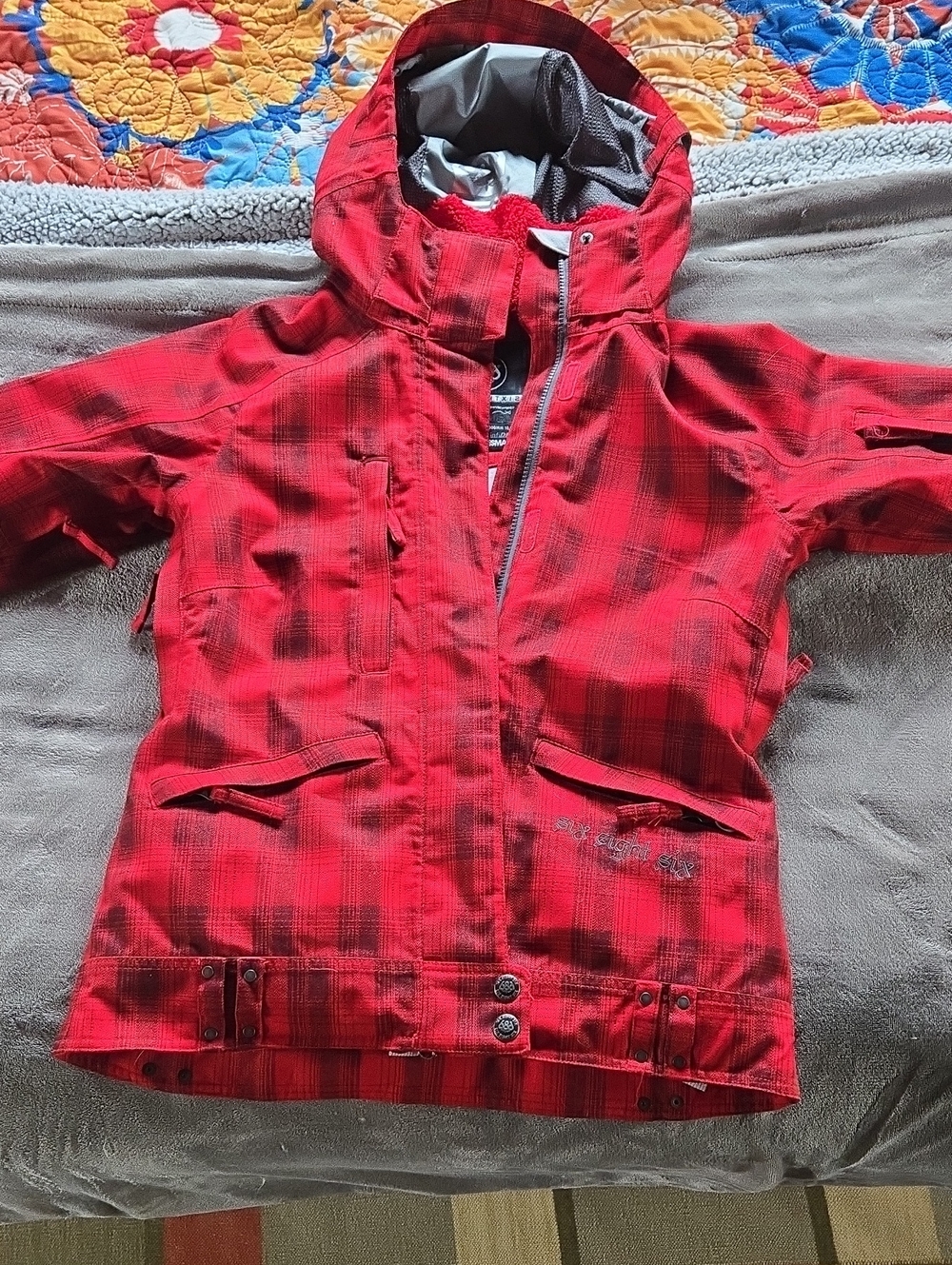 Sixeightsix. Red Plaid Hooded Jacket